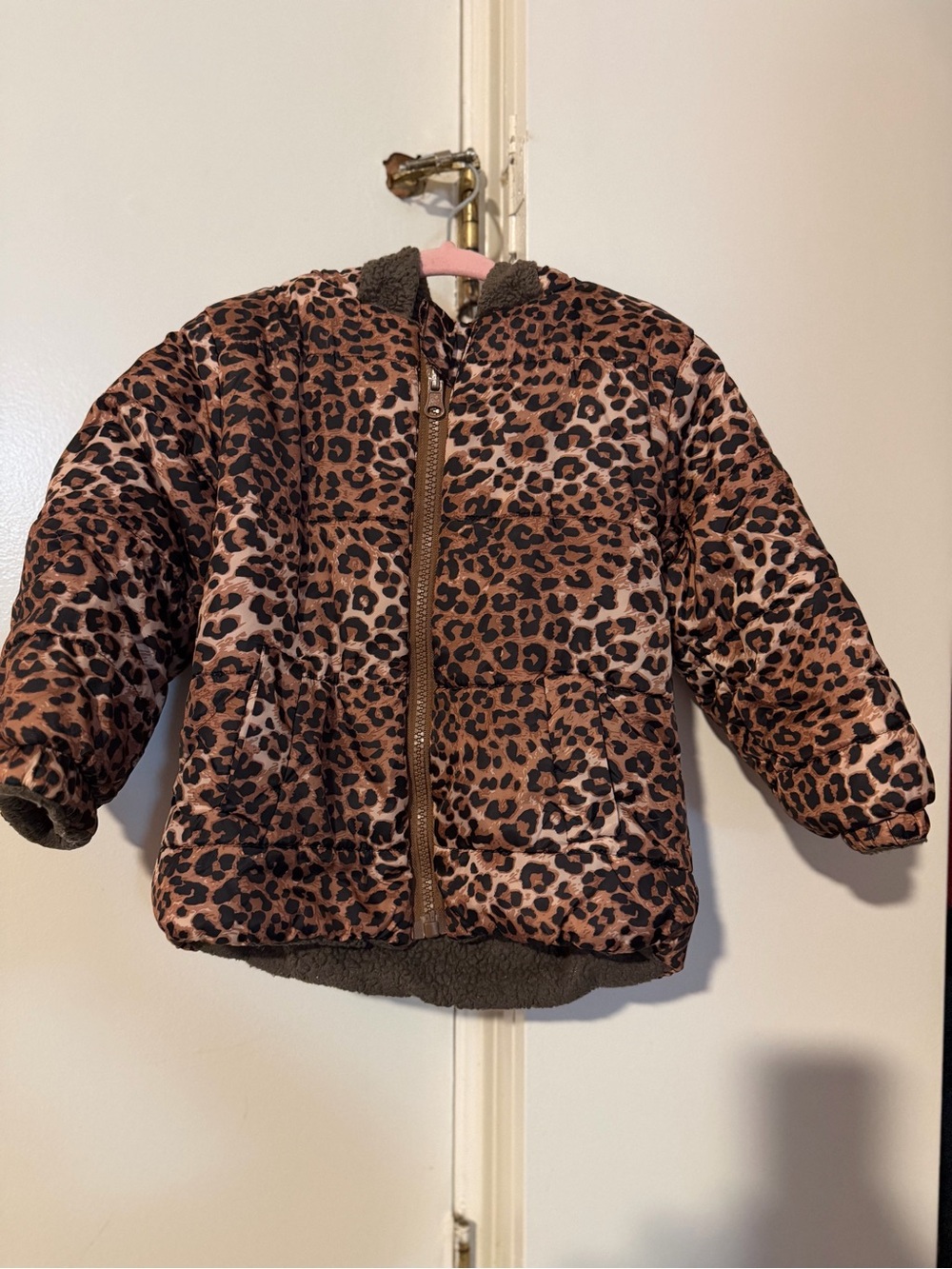 Kids Leopard Print Puffer Jacket in Brown